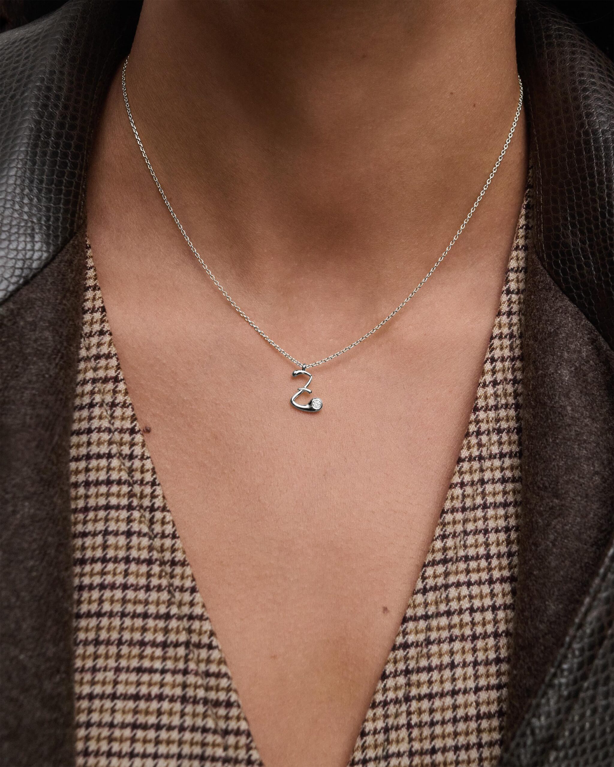 Initial silver pendant necklace