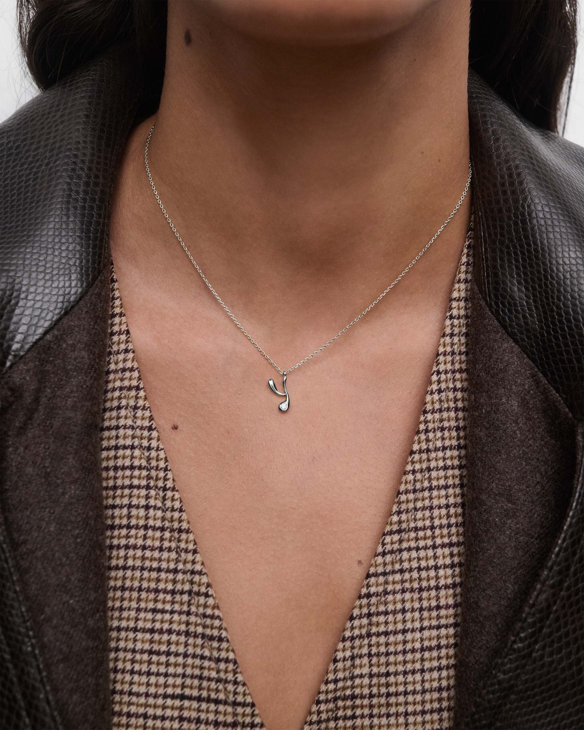 Initial silver pendant necklace