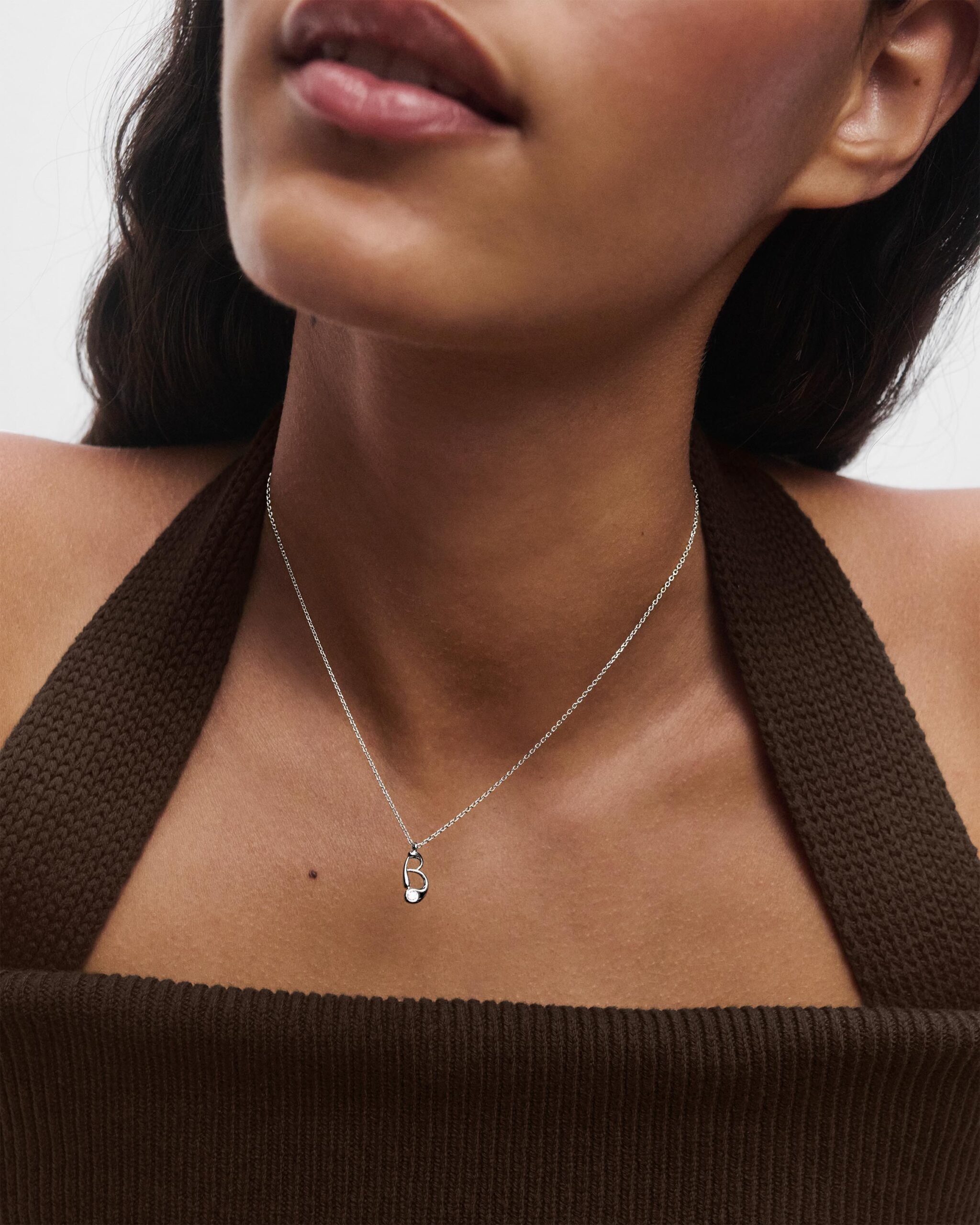 Initial silver pendant necklace