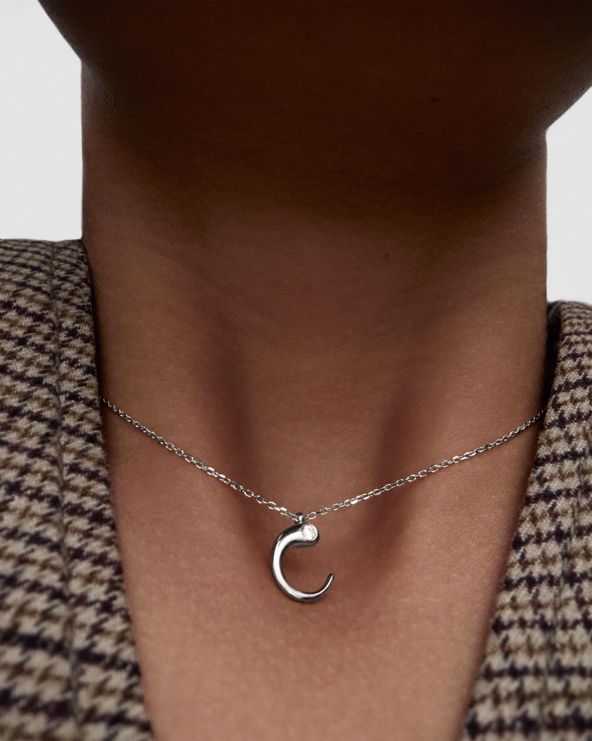 Initial silver pendant necklace