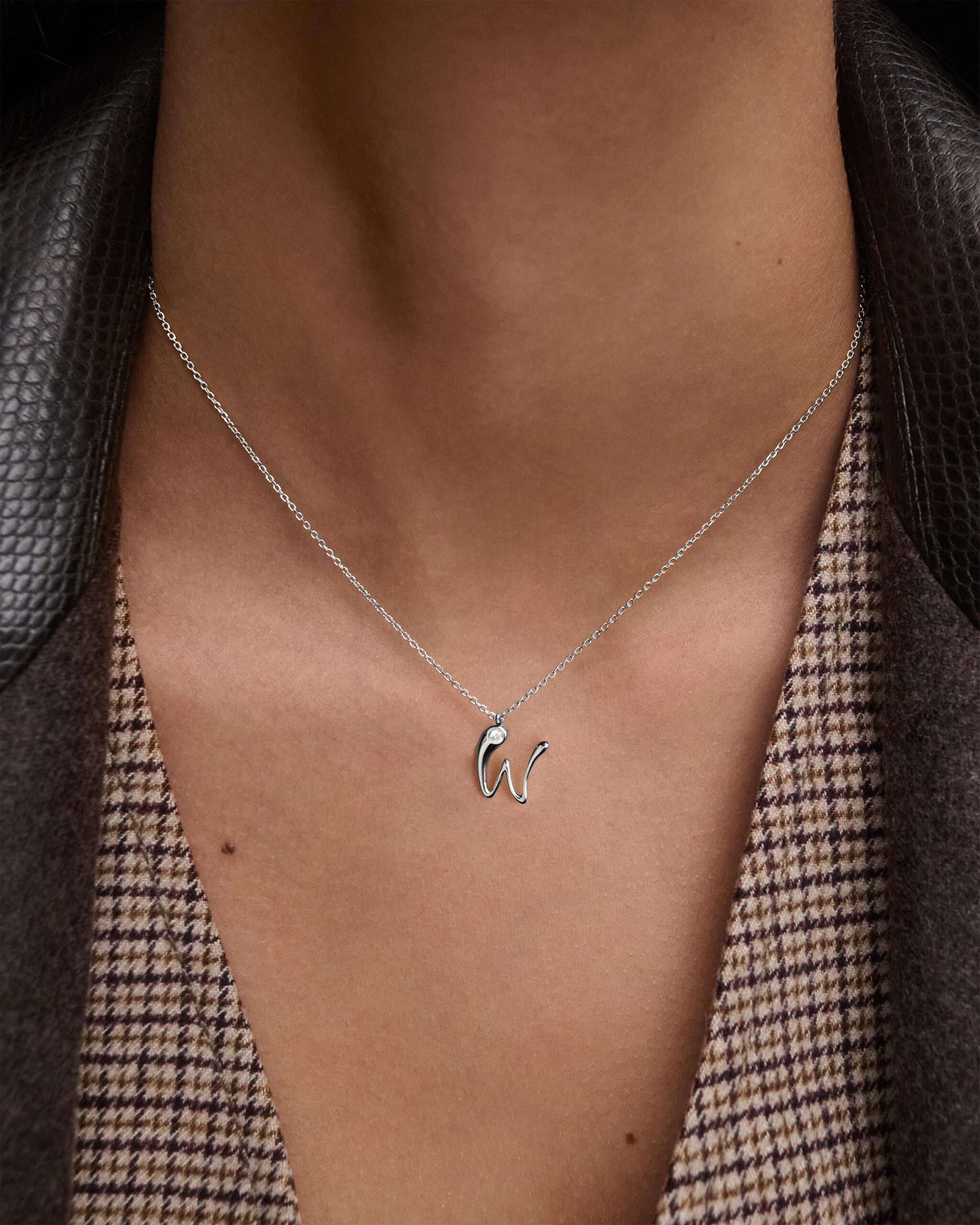 Initial silver pendant necklace