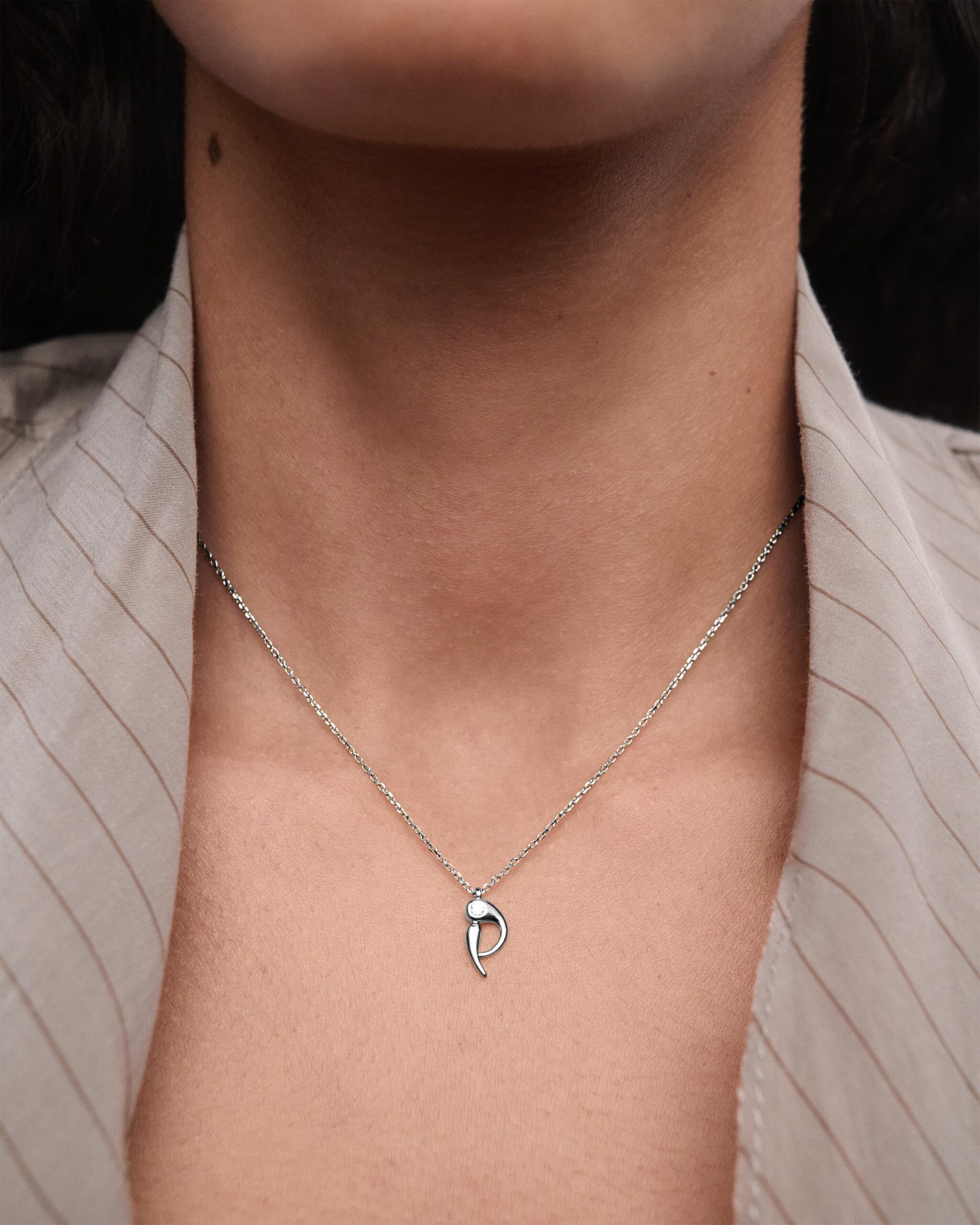 Initial silver pendant necklace