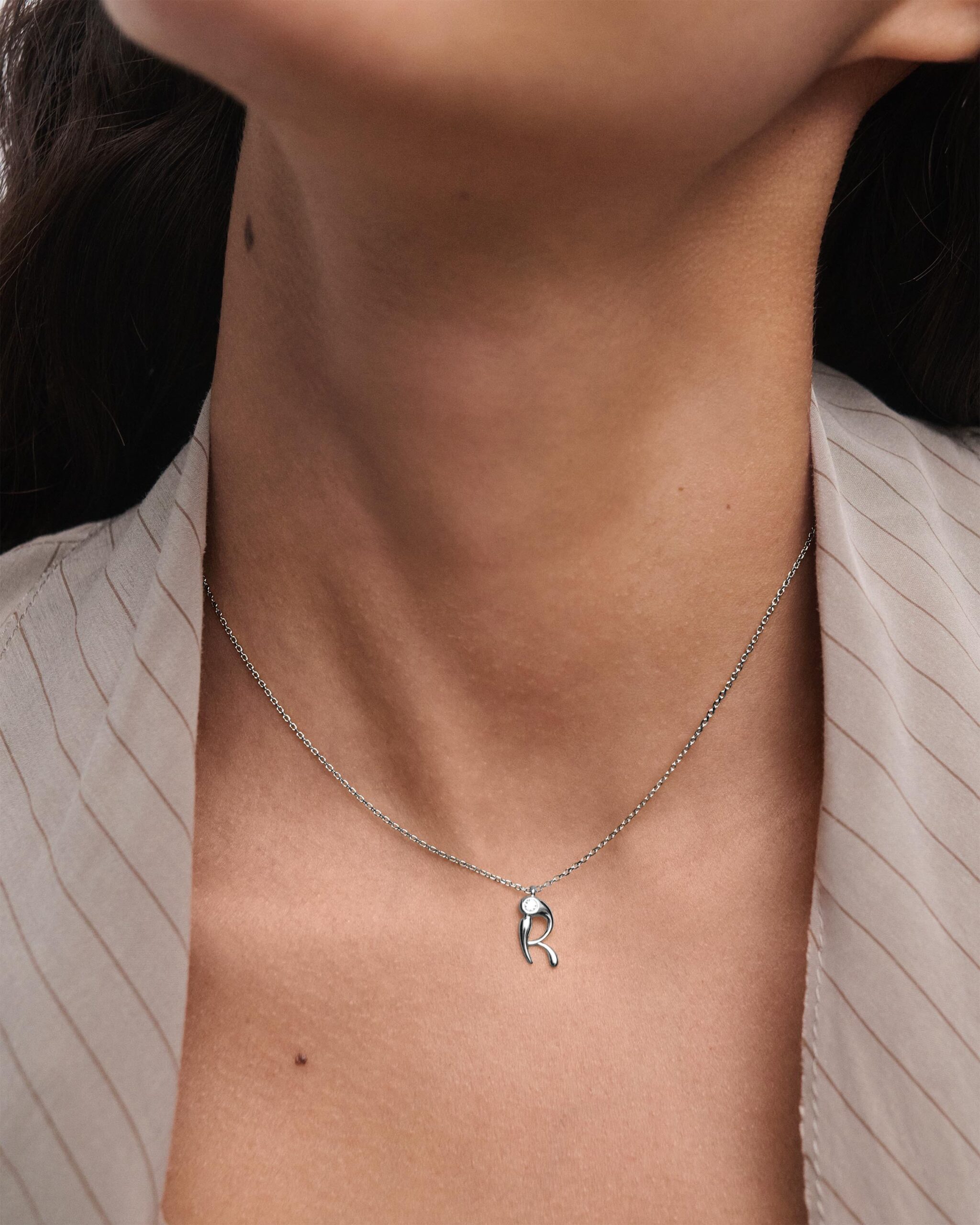 Initial silver pendant necklace