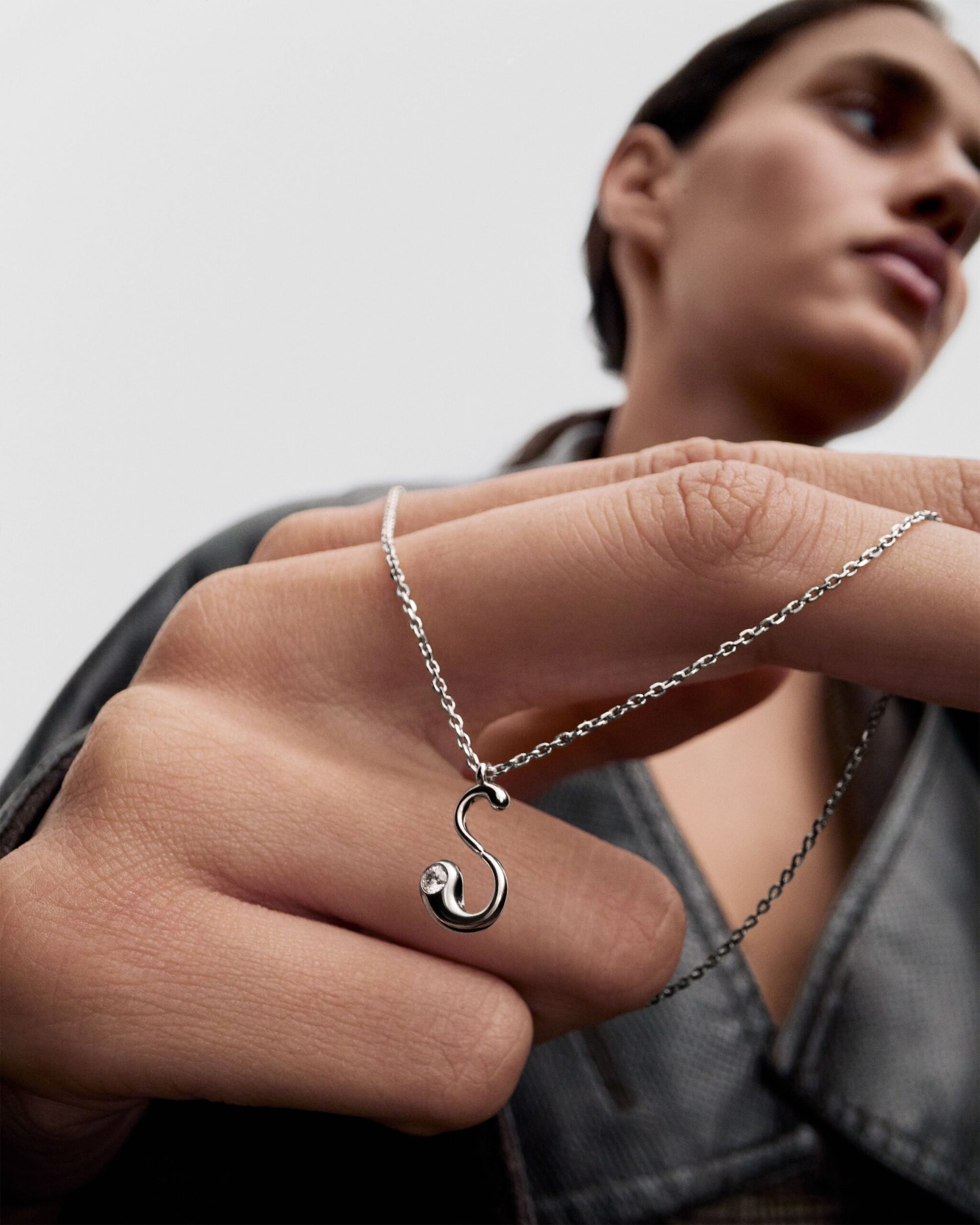 Initial silver pendant necklace